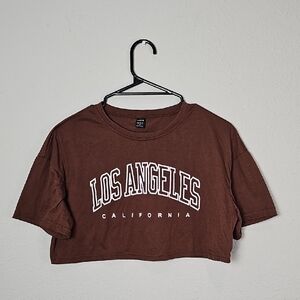 Shein Brown Oversized Los Angeles Cali Cropped Graphic T Shirt Size S